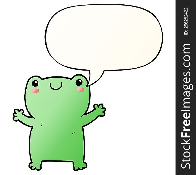 Cute Cartoon Frog And Speech Bubble In Smooth Gradient Style