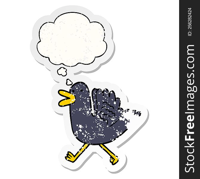 Cartoon Duck Running And Thought Bubble As A Distressed Worn Sticker