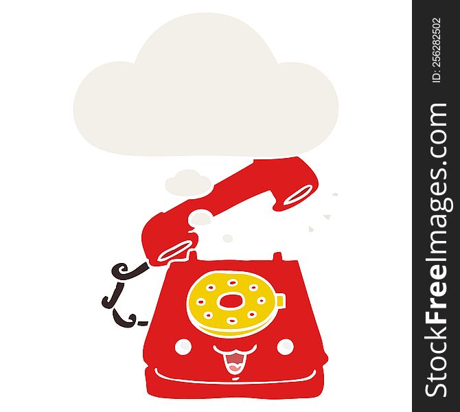 cute cartoon telephone with thought bubble in retro style