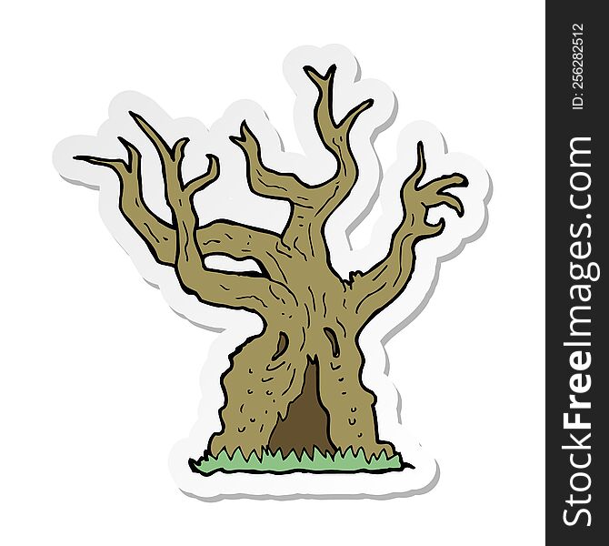 sticker of a cartoon spooky old tree