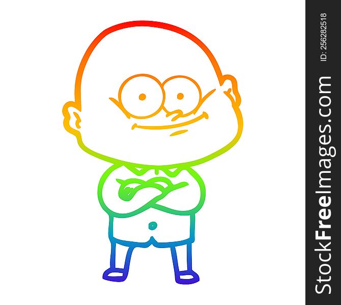 Rainbow Gradient Line Drawing Cartoon Bald Man Staring