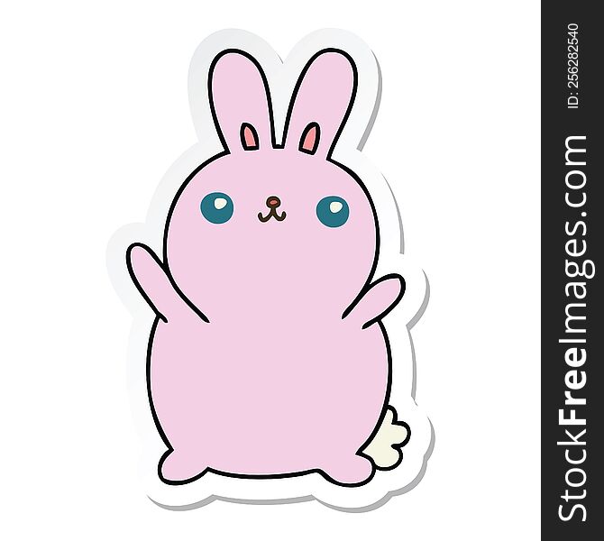 Sticker Of A Quirky Hand Drawn Cartoon Rabbit