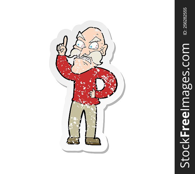 retro distressed sticker of a cartoon old man laying down rules