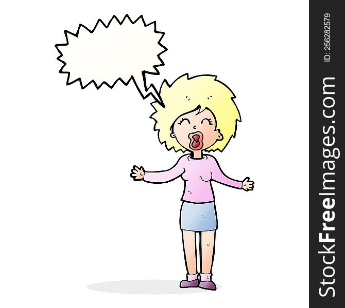 Cartoon Loud Woman With Speech Bubble