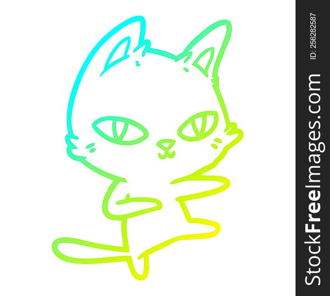 cold gradient line drawing of a cartoon cat dancing