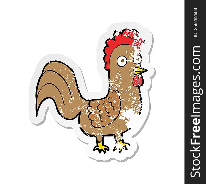 Retro Distressed Sticker Of A Cartoon Rooster