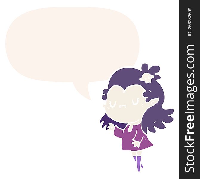 Cute Cartoon Vampire Girl And Speech Bubble In Retro Style