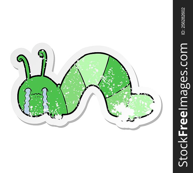 distressed sticker of a cartoon caterpillar obsessing over his regrets