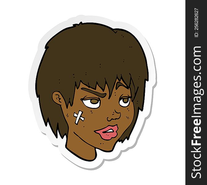 sticker of a cartoon woman with plaster on face