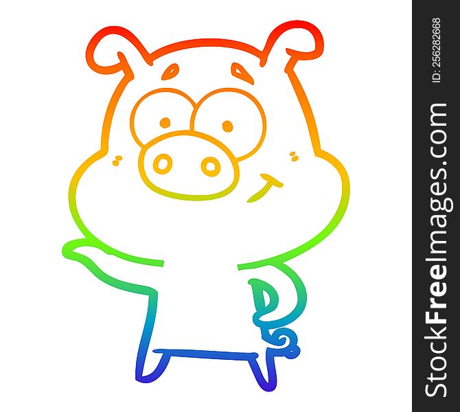 Rainbow Gradient Line Drawing Cartoon Pig Pointing