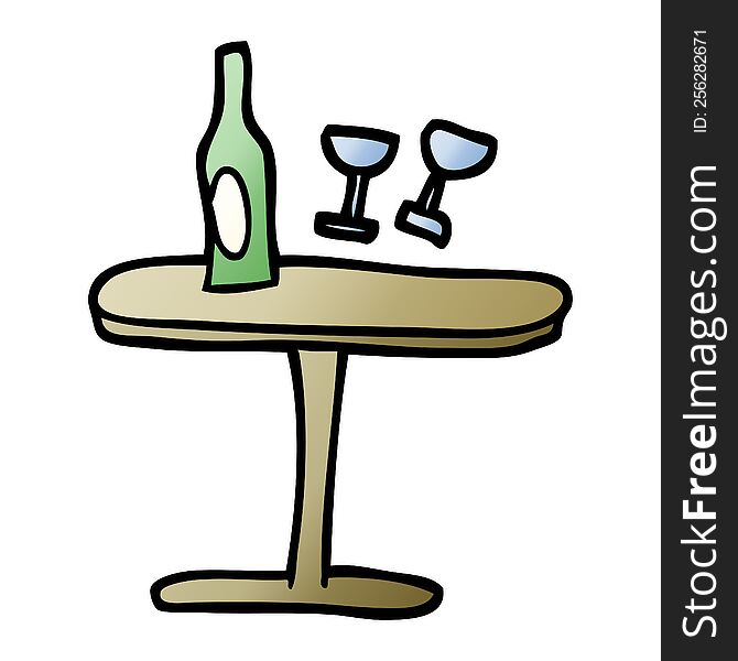 vector gradient illustration cartoon table with bottle and glasses