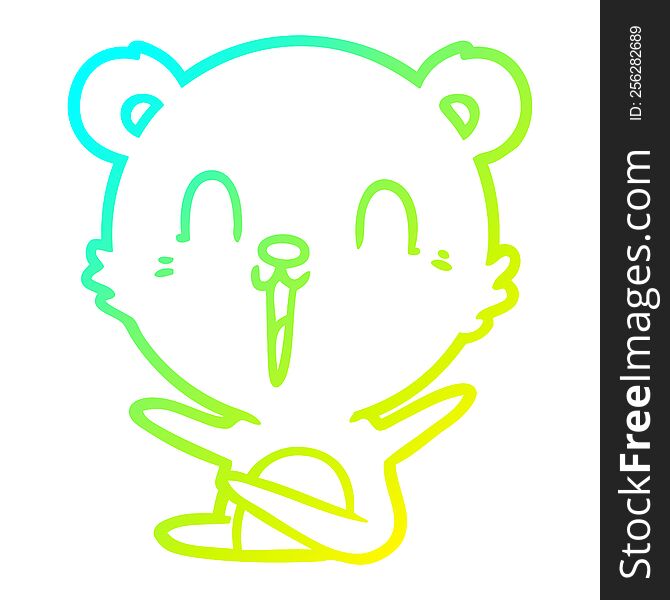 Cold Gradient Line Drawing Happy Laughing Cartoon Bear
