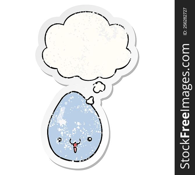 Cartoon Egg And Thought Bubble As A Distressed Worn Sticker