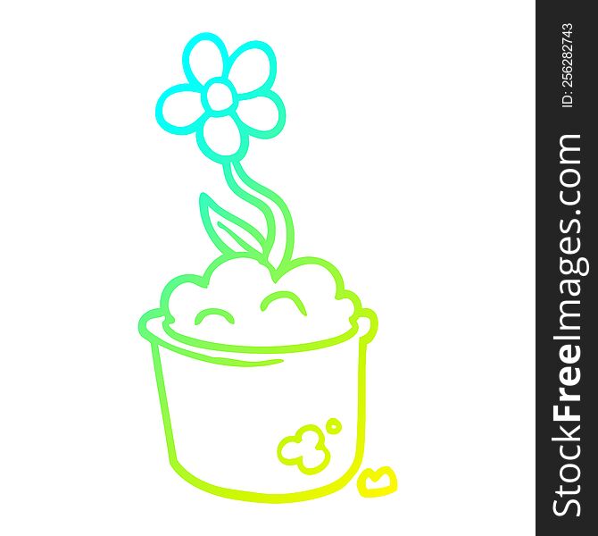cold gradient line drawing of a cartoon flower pot