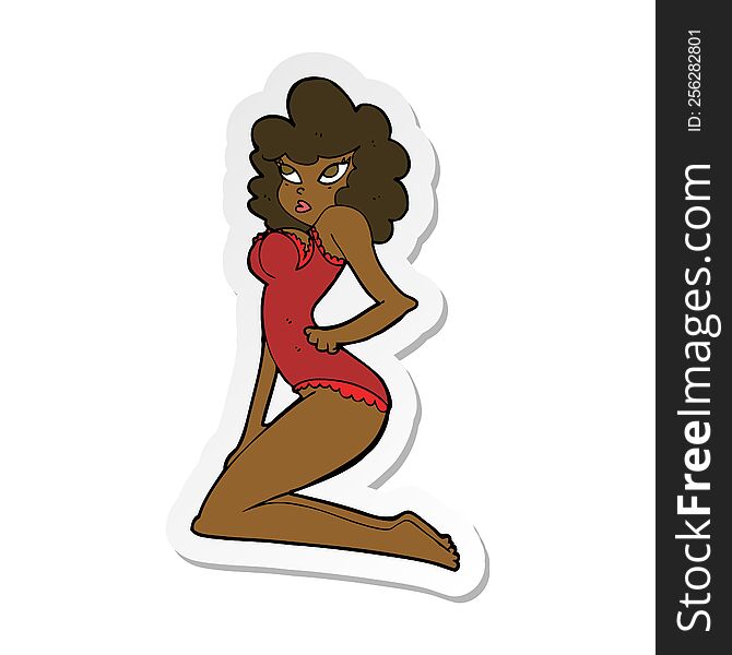sticker of a cartoon pin-up woman