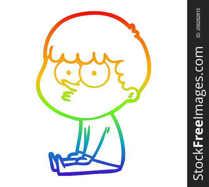rainbow gradient line drawing cartoon boy sat waiting