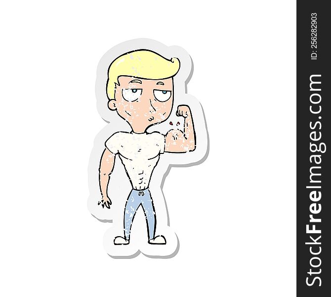 retro distressed sticker of a cartoon gym man