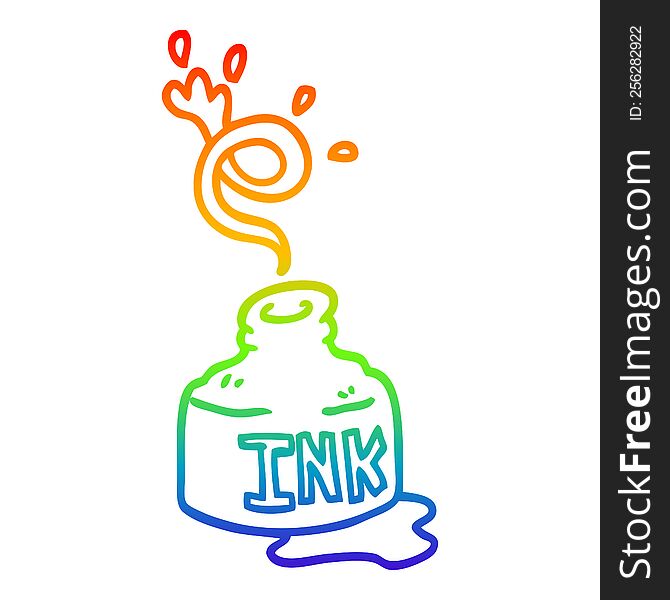 rainbow gradient line drawing of a cartoon spilled ink bottle