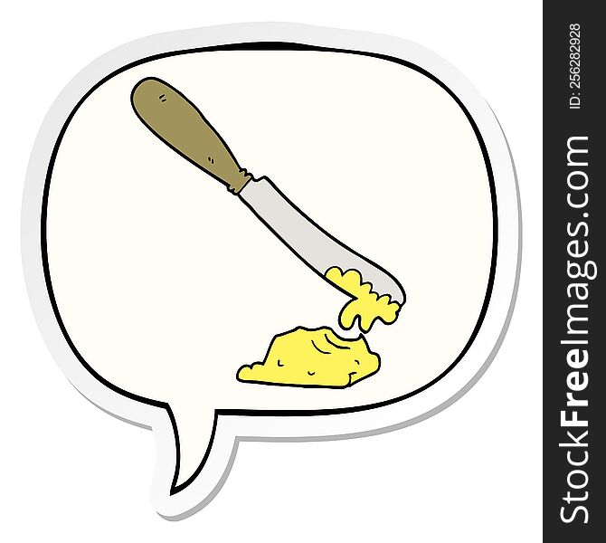 cartoon knife spreading butter with speech bubble sticker