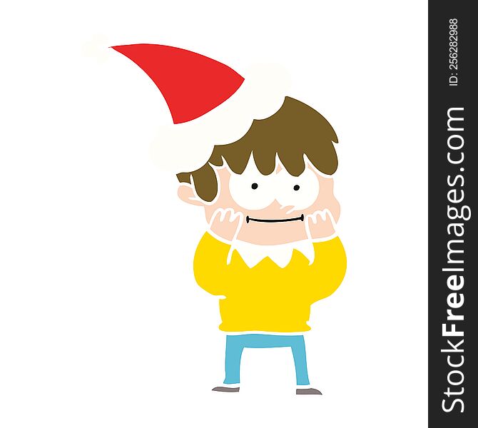happy hand drawn flat color illustration of a man wearing santa hat. happy hand drawn flat color illustration of a man wearing santa hat