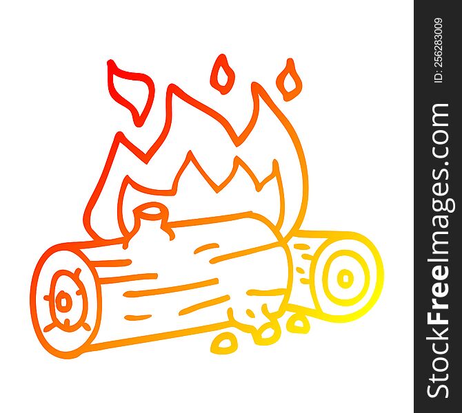 warm gradient line drawing of a cartoon burning logs