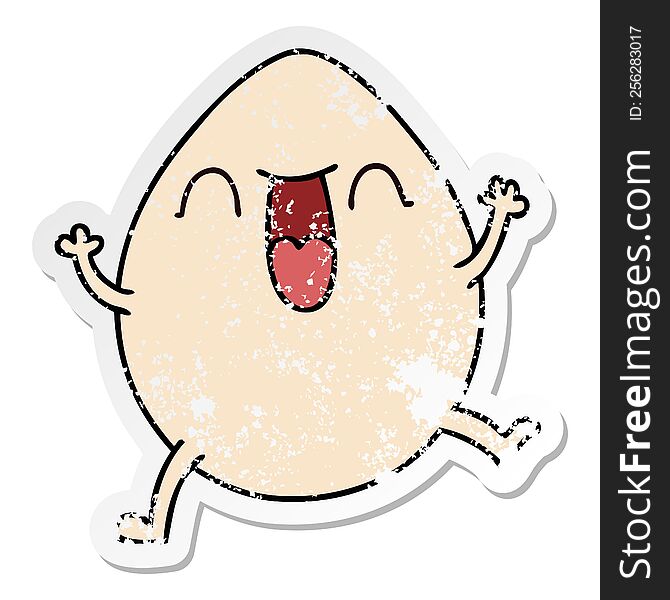 Distressed Sticker Of A Quirky Hand Drawn Cartoon Egg