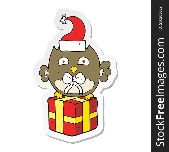 Sticker Of A Cartoon Christmas Owl