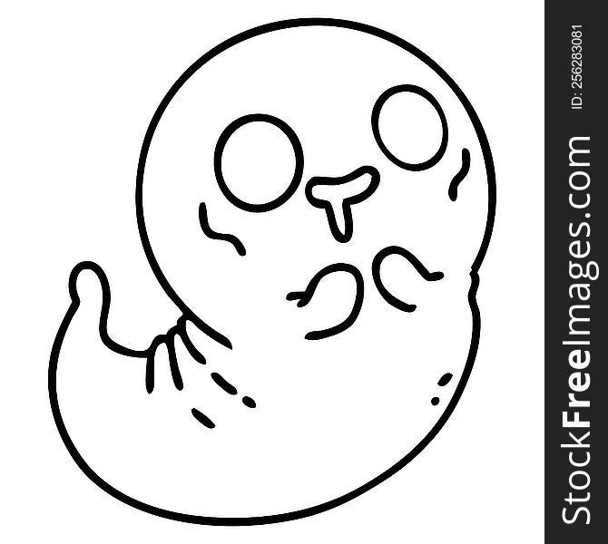 line doodle of a cute spooky halloween ghost. line doodle of a cute spooky halloween ghost