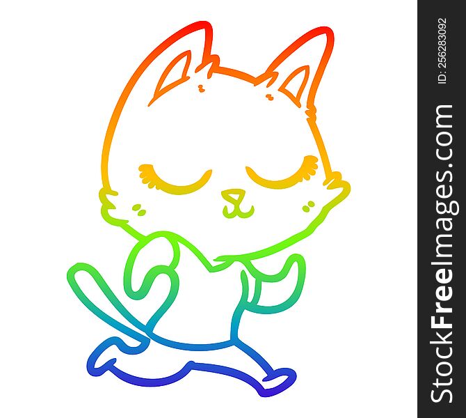 Rainbow Gradient Line Drawing Calm Cartoon Cat Running