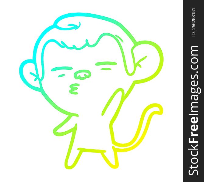 cold gradient line drawing of a cartoon suspicious monkey