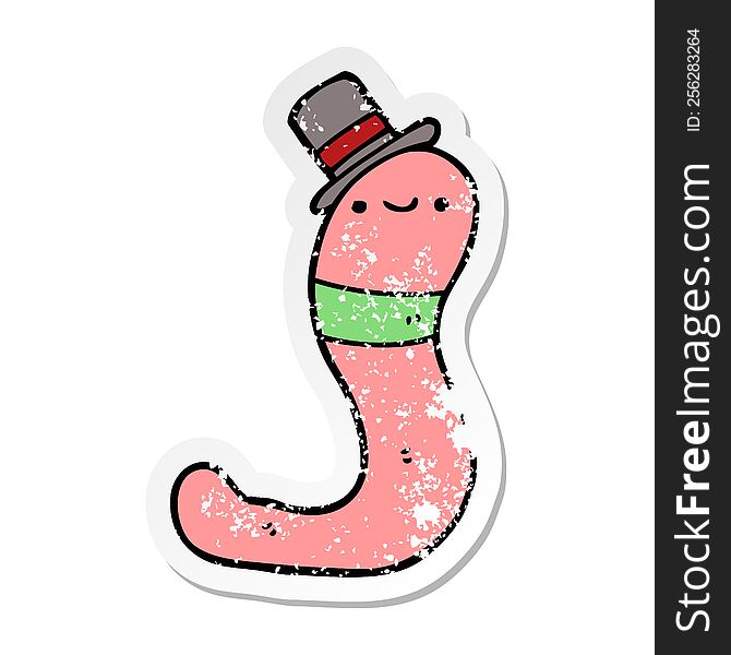Distressed Sticker Of A Cute Cartoon Worm
