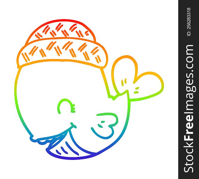 Rainbow Gradient Line Drawing Cartoon Whale Wearing Hat