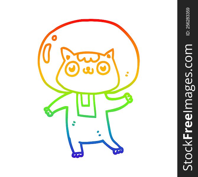 Rainbow Gradient Line Drawing Cartoon Space Cat