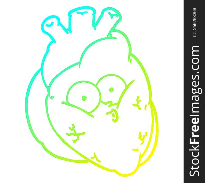 cold gradient line drawing of a cartoon curious heart