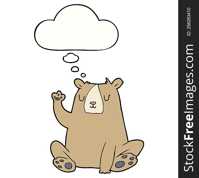 Cartoon Bear;waving And Thought Bubble