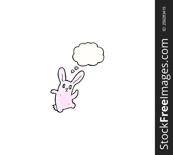 cartoon spooky pink rabbit with thought bubble