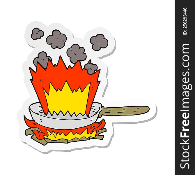 sticker of a cartoon frying pan on fire