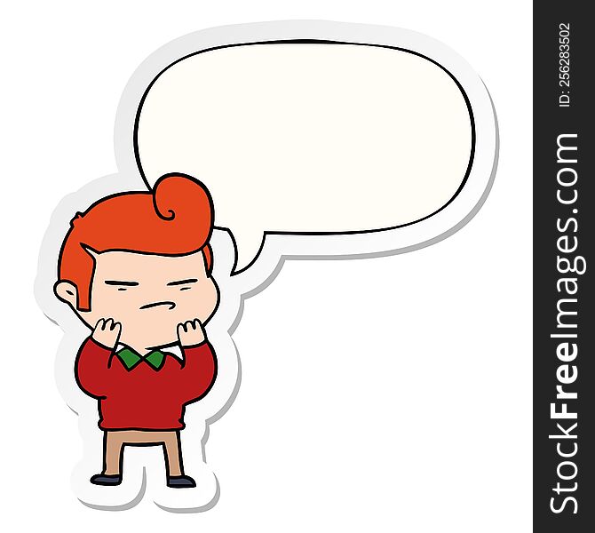 Cartoon Cool Guy And Fashion Hair Cut And Speech Bubble Sticker