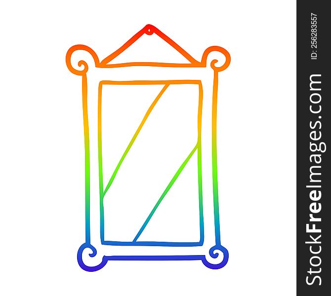 rainbow gradient line drawing of a framed old mirror