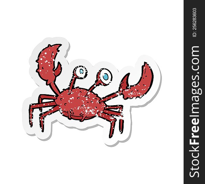 retro distressed sticker of a cartoon crab