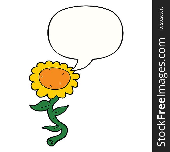 cartoon sunflower with speech bubble. cartoon sunflower with speech bubble