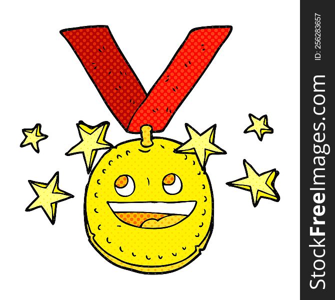 freehand drawn cartoon happy sports medal