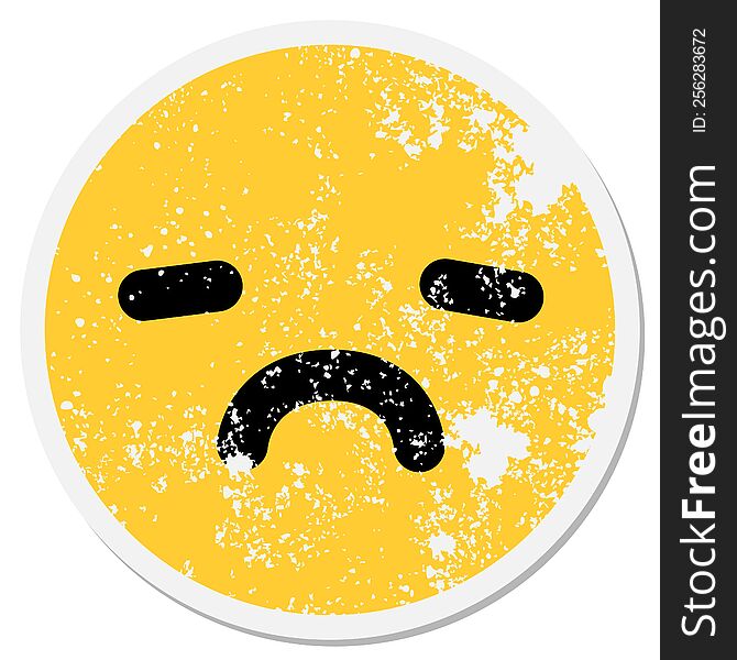simple unhappy face circular sticker