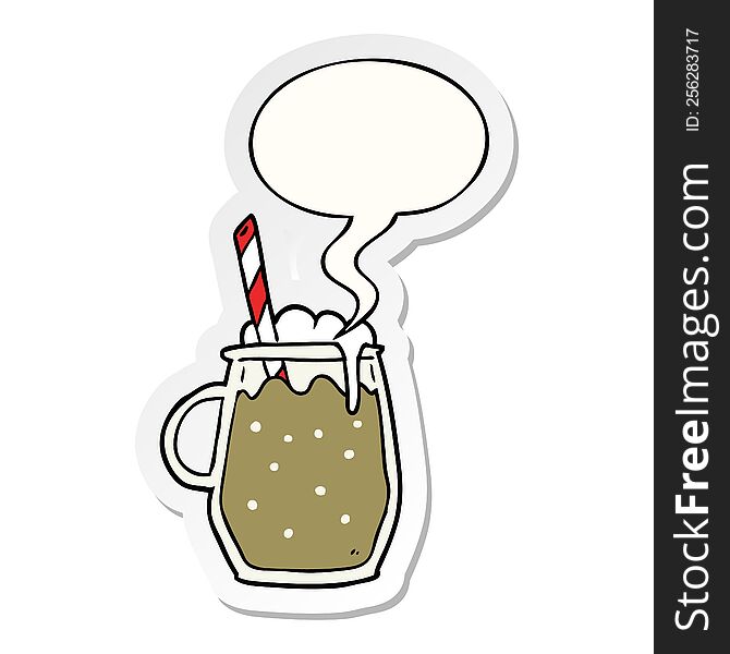 cartoon glass of root beer with straw with speech bubble sticker. cartoon glass of root beer with straw with speech bubble sticker