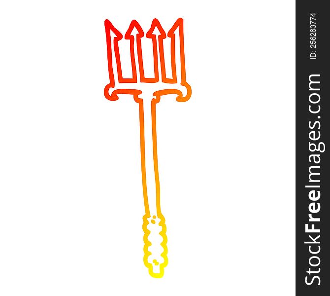 warm gradient line drawing of a cartoon gold trident