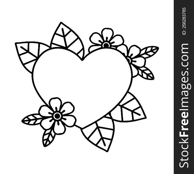 Black Line Tattoo Of A Botanical Heart
