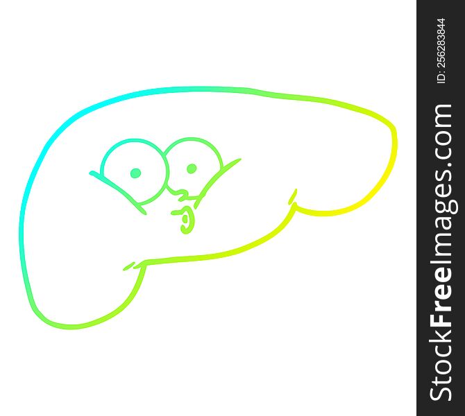 cold gradient line drawing of a cartoon curious liver