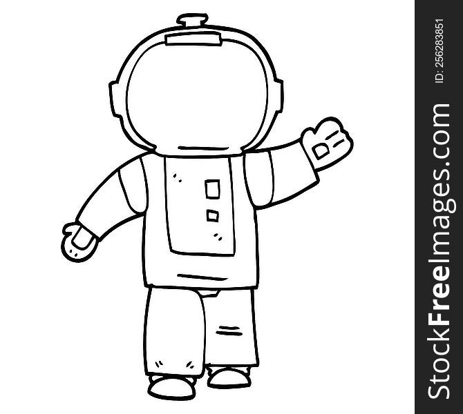 line drawing cartoon walking astronaut