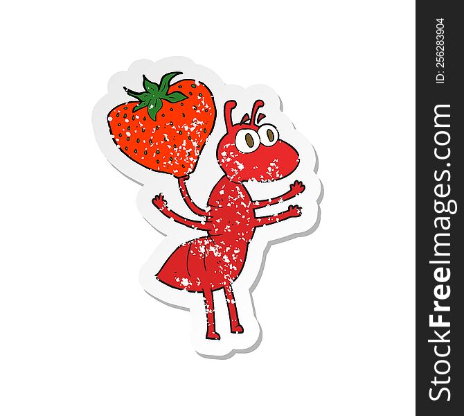 retro distressed sticker of a cartoon ant carrying food