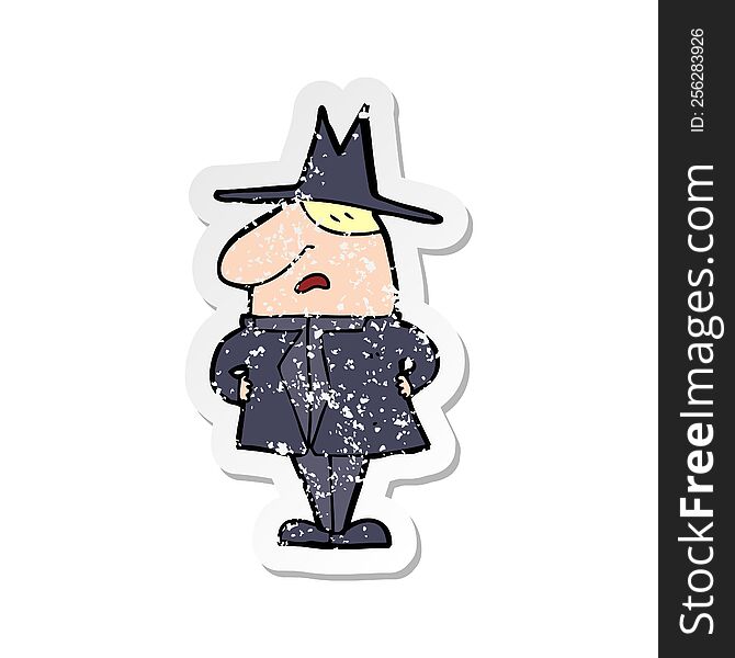 Retro Distressed Sticker Of A Cartoon Man In Coat And Hat